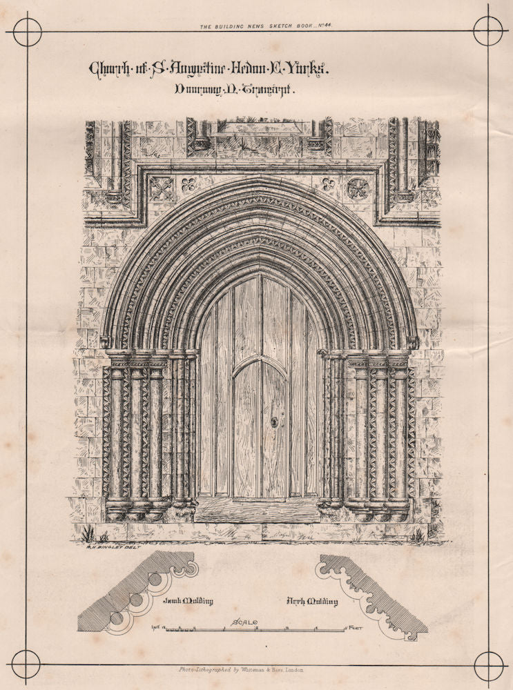 Church at St. Augustine Hedon. Dourman N. Transcript. Yorkshire 1870 old print